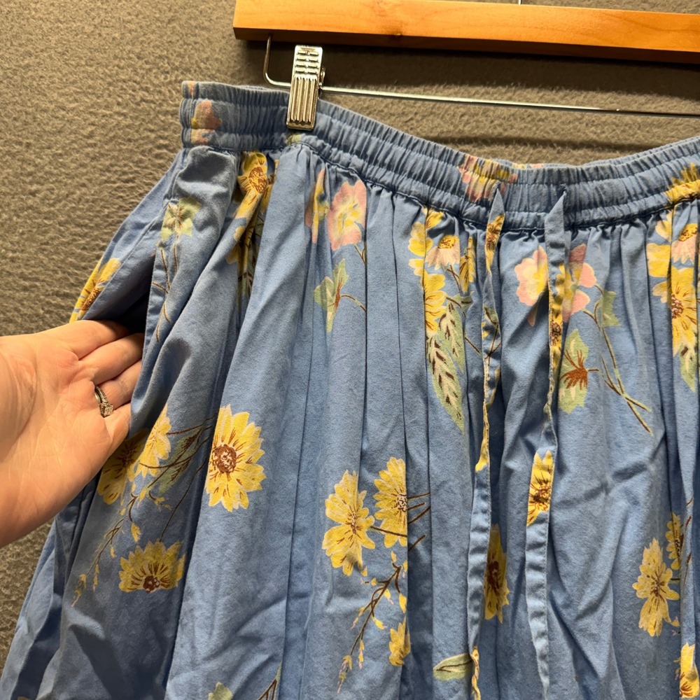 Orvis Midi Skirt Womens 14 Floral Blue Boho Cottage Core + Pockets Elastic Waist - Picture 4 of 9